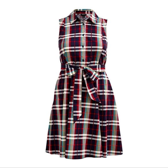 torrid Dresses & Skirts - Torrid Womens Plus Size 4 Plaid Sleeveless Button Front Belted Shirt Dress Navy